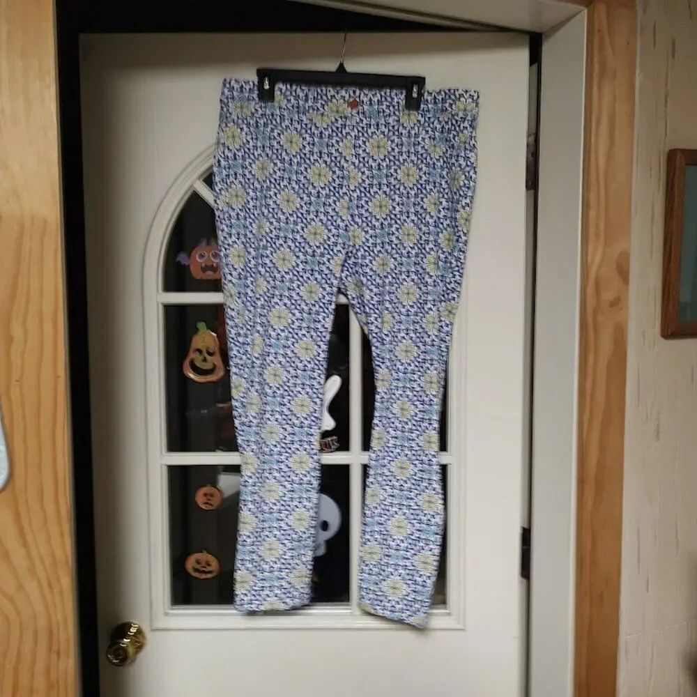 Rafaella Comfort Blue Yellow Designed Jegging Pants Size Women's 16 Worn 1 Time
